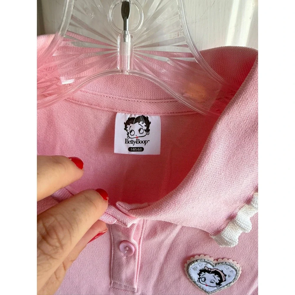Betty Boop Girls Pink Polo Dress Ruffle Collar Pleated Skirt Size 140 2022
